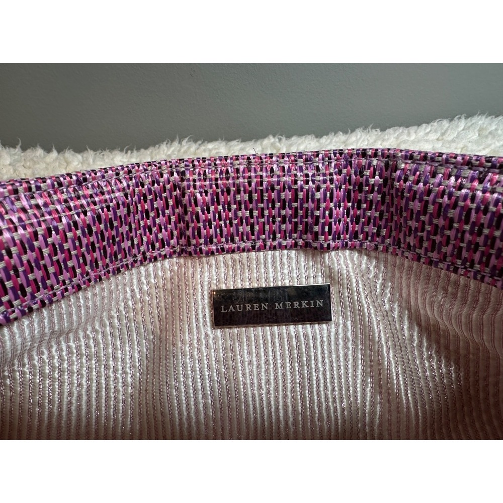 Lauren Merkin Pink Plaid Woven Clutch Pleated Evening Bag Designer Preppy 11" - Picture 5 of 12